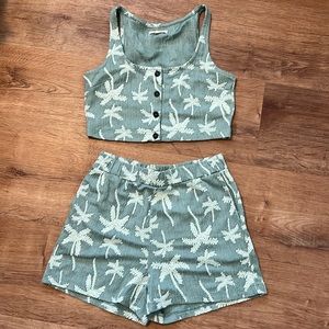 Madewell Green and White Palm Print Crop Top